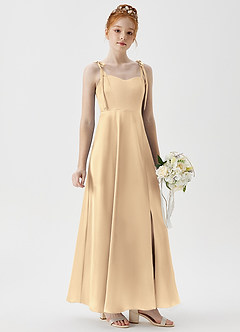 Azazie Rosey Junior A-Linie Herzausschnitt Metallischer Satin Kleid Gold image4