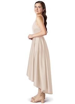 Azazie Jemima Junior White Alabaster A-Line with Pockets Stretch Satin Dress image3