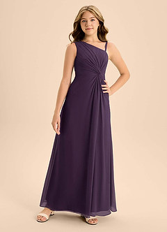 Azazie Brooke Junior Plum A-Line Side Slit Chiffon Dress image4