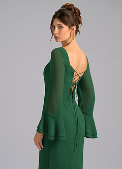 Azazie Leone Brautjungfernkleider Meerjungfrau-Linie Korsett Chiffon Kleid Dunkelgrün image2