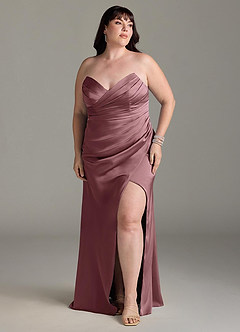 Azazie Yola Bridesmaid Dresses Vintage Mauve Sheath V-Neck Pleated Stretch Satin Convertible Dress image11