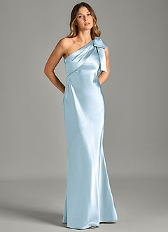 Azazie Yuanna Bridesmaid Dresses Sky Blue Mermaid One Shoulder Metallic Satin Dress image5