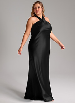 Azazie Doretta Bridesmaid Dresses Black Mermaid Bow Metallic Satin Dress image3