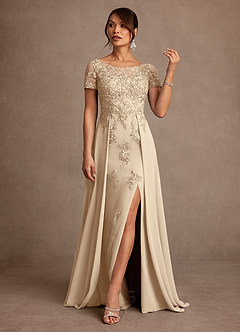 Azazie Alva Mother of the Bride Dresses Champagne A-Line Lace Dress image4