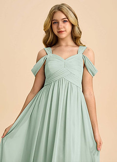 Azazie Lianne Junior Agave A-Line Off the Shoulder Chiffon Dress image4