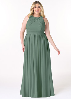 Azazie Harper Bridesmaid Dresses Eucalyptus A-Line Pleated Chiffon Dress image8