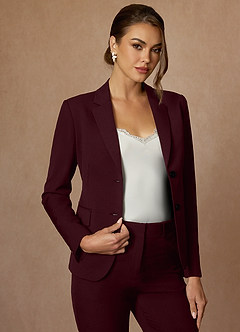 front Whitney Cabernet Structured Stretch Full Length Pants Suit