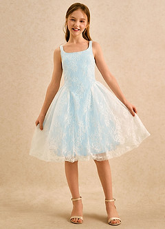 Azazie Cubbie Girls Formal Blumenmädchenkleider A-Linie Spitze Kleid Wolke Blau image4