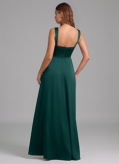 Azazie Rosaline Bridesmaid Dresses Pine A-Line Side Slit Stretch Satin Dress image2
