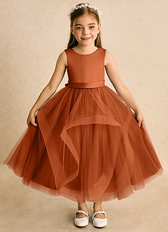 Azazie Vana Flower Girl Dresses Burnt Orange Ball-Gown Bow Tulle Dress image6