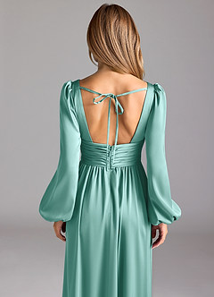 Azazie Norah Bridesmaid Dresses Aqua A-Line Stretch Satin Dress image6
