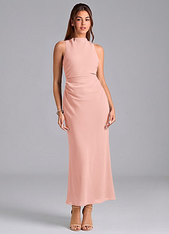 Azazie Evadne Brautjungfernkleider Etui Plissee Chiffon Kleid Rosettenrosa image3