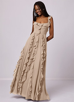 Barbie ♥ Azazie Bridesmaid Dresses Taupe A-Line with Pockets Chiffon Dress image5