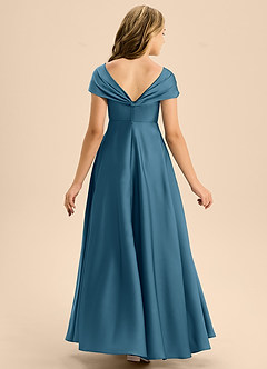 Azazie Rowena Junior A라인 절하다 스트레치 새틴 플로어 길이 주니어 신부 들러리 드레스 image5