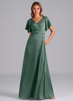 Azazie Ambrosia Bridesmaid Dresses Eucalyptus A-Line Pleated Stretch Satin Dress image5