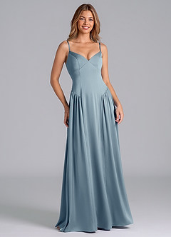 Azazie Kirby Final Sale Dusty Blue A-Line Stretch Satin Dress image3