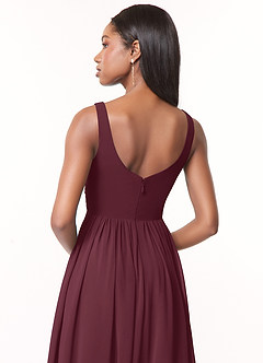 Azazie Keyla Bridesmaid Dresses Cabernet A-Line V-Neck Pleated Chiffon Dress image4