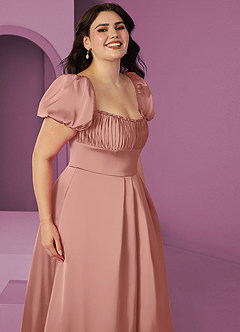 Barbie ♥ Azazie Robes de demoiselle d'honneur Robe Trapèze en Satin extensible Rayé Rosette image10