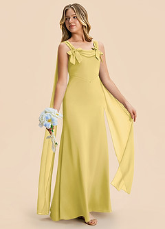 Azazie Chelsea Junior Canary Sheath Pleated Stretch Satin Dress image5