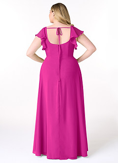 Azazie Bondi Bridesmaid Dresses Fuchsia A-Line Ruffled Chiffon Dress image2
