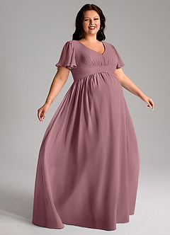 Azazie Verna Maternity Bridesmaid Dresses A-Line V-Neck Ruched Chiffon Floor-Length Dress image9
