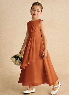 Azazie Edelweiss Flower Girl Dresses Cinnamon A-Line Pleated Chiffon Dress image5
