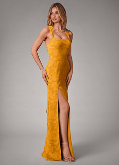 Azazie Luci Brautjungfernkleider Wandelbar Meerjungfrau-Linie Plissee Blumen-Burnout Kleid Butterscotch image7