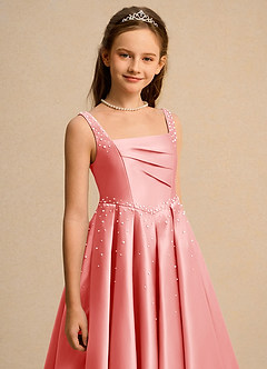 Azazie Mochi Girl Junior Formal Flower Girl Klänningar Klä Balklänning i Matt satäng Plisserad image7