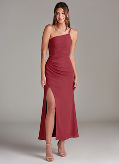 Azazie Eren 신부 들러리 드레스 인어 한쪽 어깨 쉬폰 발목 길이 드레스 image3