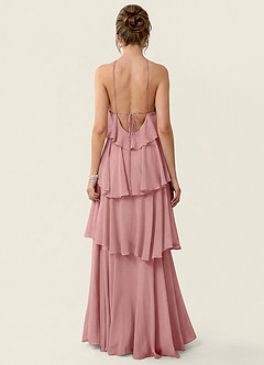 Nevieve Dusty Rose Satin Faced Chiffon Ruffles Summer Dress image2