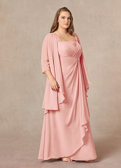 Azazie Weisz Kleider für die Brautmutter A-Linie Quadratischer Ausschnitt Gefaltet Chiffon Kleid Rosettenrosa image9