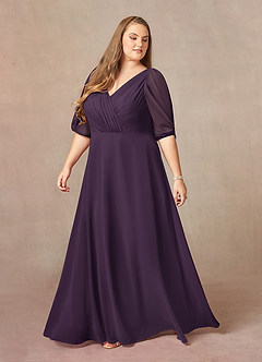 Azazie Bronwyn Mère de la mariée Robes Robe Trapèze en Mousseline de soie Col V froncé Prune image8