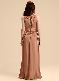 Azazie Bibiane Junior Abito A-Line in Raso Elasticizzato Plissettato Bronzo image2