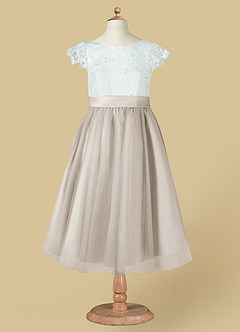 Azazie Vetty Flower Girl Dresses Ivory Frost A-Line Lace Tulle Dress image12