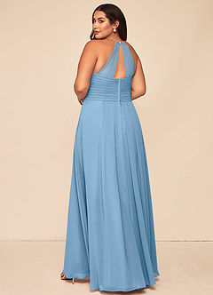 Azazie Ginger Bridesmaid Dresses Steel Blue A-Line Halter Pleated Chiffon Dress image11