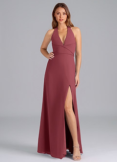 Azazie Odie Bridesmaid Dresses Merlot A-Line Chiffon Dress image3