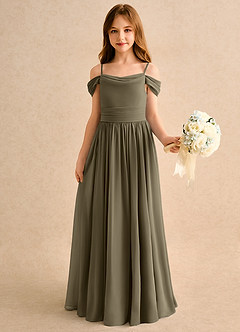 Azazie Shia Girls Formal Blumenmädchenkleider A-Linie Schulterfrei Chiffon Kleid Weidengrün image4