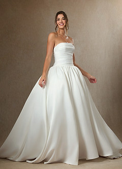 Azazie Lucinda Abiti da Sposa Abito Principessa in Raso Opaco Senza Cinturino Bianco Diamante image6