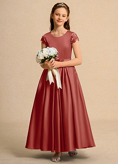Azazie Bunny Junior Formal Robe Demoiselle D'honneur Fillette Robe Princesse en Dentelle Terracotta image3