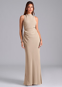 Azazie Evadne Brautjungfernkleider A-Linie Plissee Chiffon Kleid Taupe image3