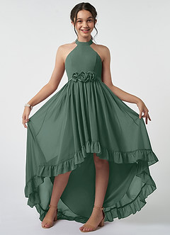 Azazie Hermione Junior Sea Moss A-Line Chiffon Dress image2