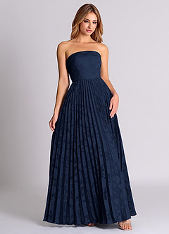 Azazie Mariana Vestidos de damas de honor Vestido de Azul Marino Oscuro de Devorado Floral de Corte en A Convertible con Sin tirantes image5