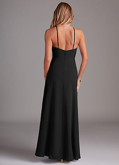 Azazie Bailey Brautjungfernkleider A-Linie Halter Seitenschlitz Chiffon Kleid Schwarz image2