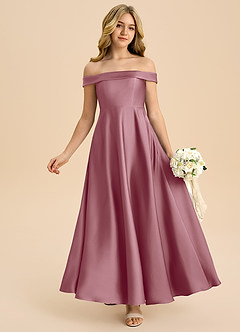 Azazie Sissy Junior Klä av A-Line i Stretch Satin Av axeln image1