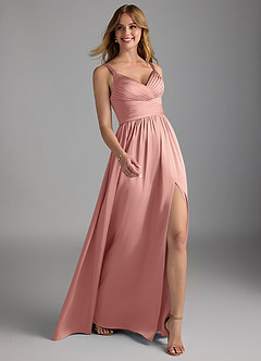 Azazie Chanel Bridesmaid Dresses Rosette A-Line Pleated Stretch Satin Dress image6