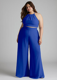 Azazie Kenzi Jurken voor bruidsmeisjes Jumpsuit van Chiffon Geplooid Koningsblauw image8