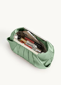 front Matching Color Metallic Satin Pleated Clutch