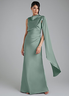 Azazie Taj Bridesmaid Dresses Silver Sage Mermaid Corset Stretch Satin Dress image4
