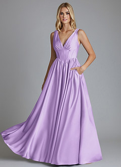 Azazie Delmie Bridesmaid Dresses Lilac A-Line Corset Stretch Satin Dress image6
