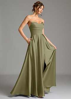 Azazie Ayla Bridesmaid Dresses Pistachio A-Line Corset Stretch Satin Dress image6